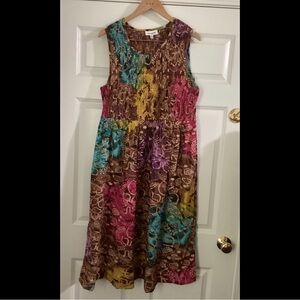 XL M Earthy Cotton Voile Elastic Top Sun Dress Broomstick Sleeveless Shift